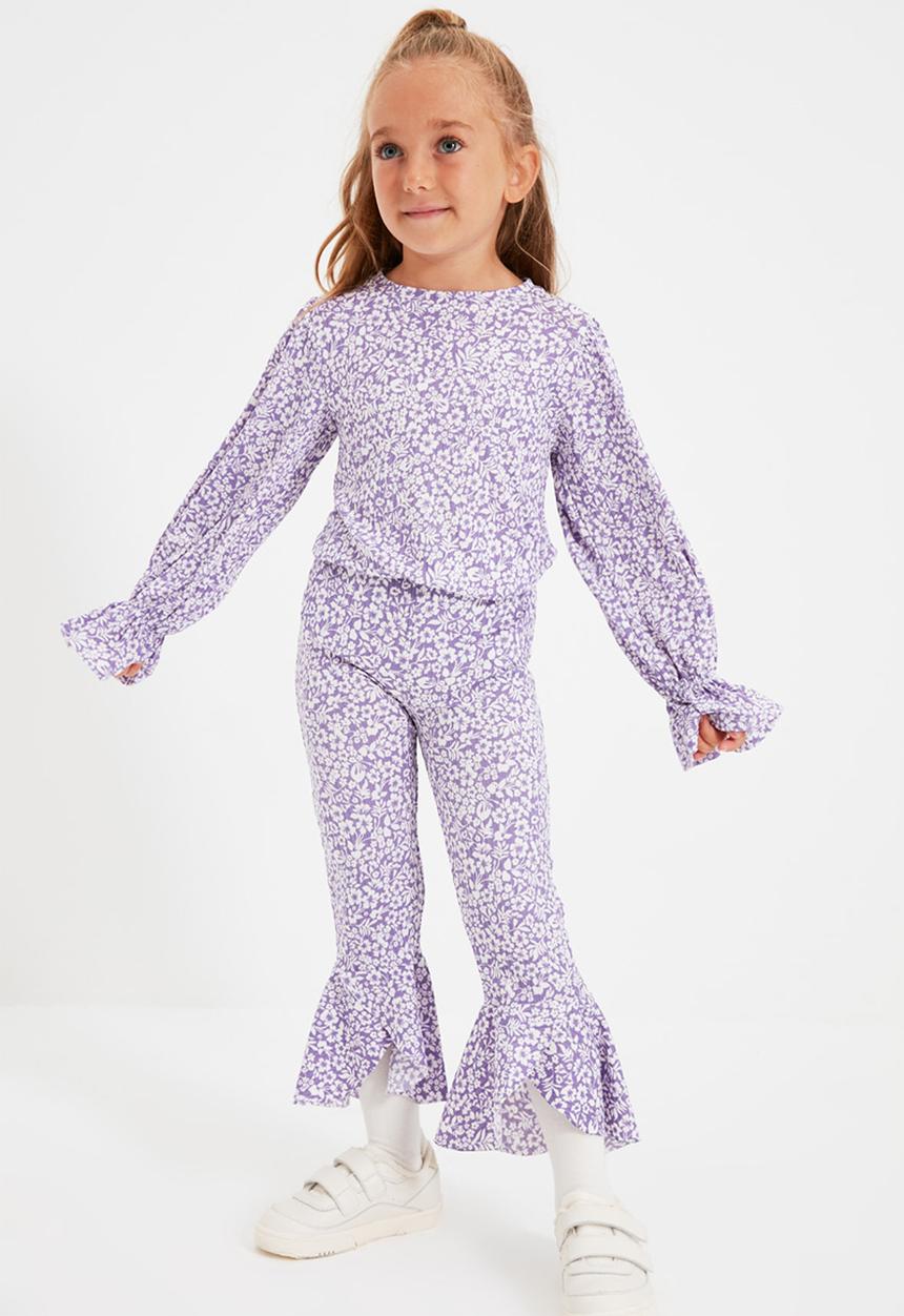 Trendyol - Floral print pants - lilac & white 