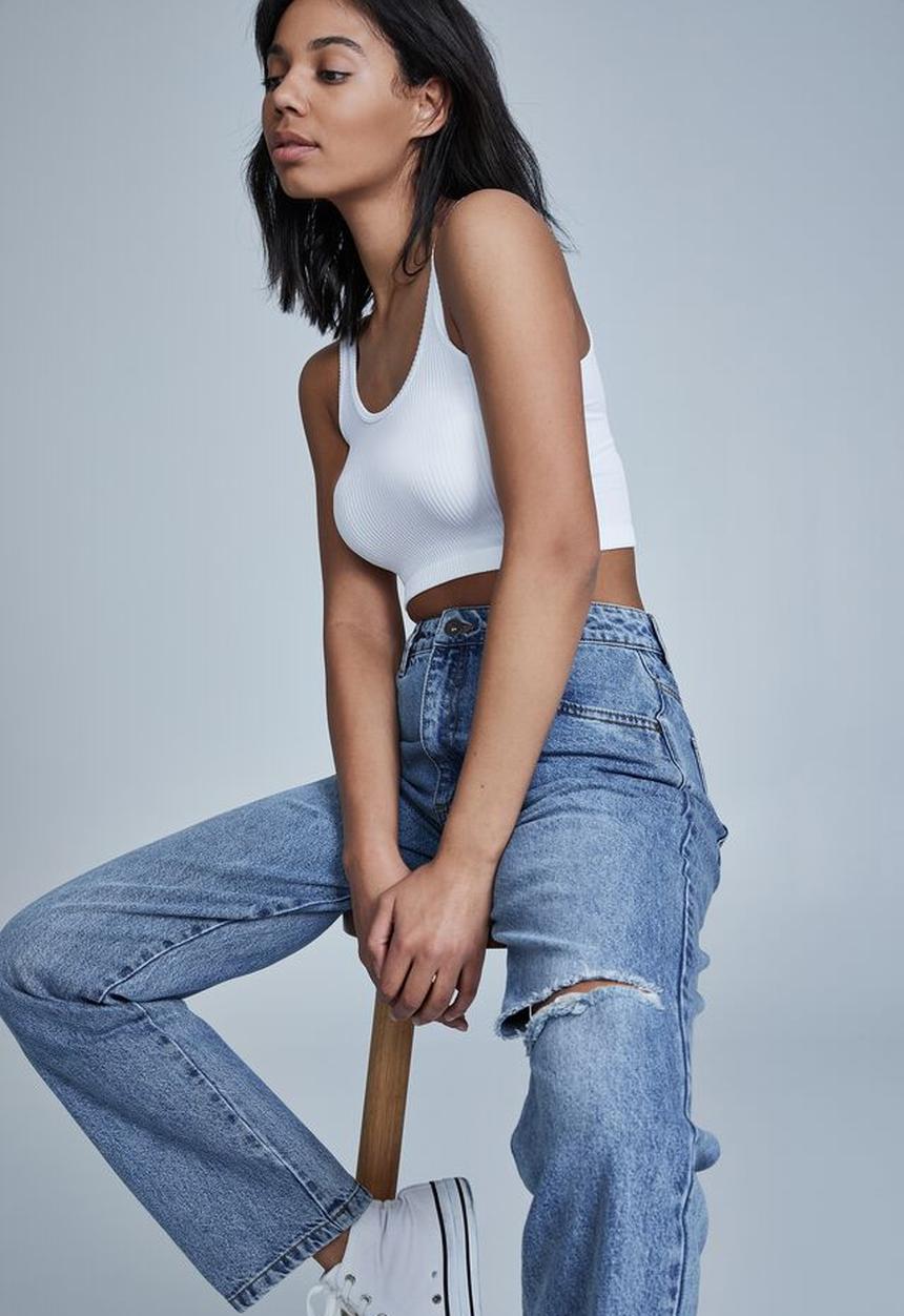 Cotton On - Long straight jean - wategos blue rip