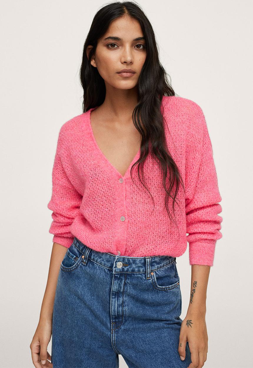 MANGO - Cardigan gery - bright pink