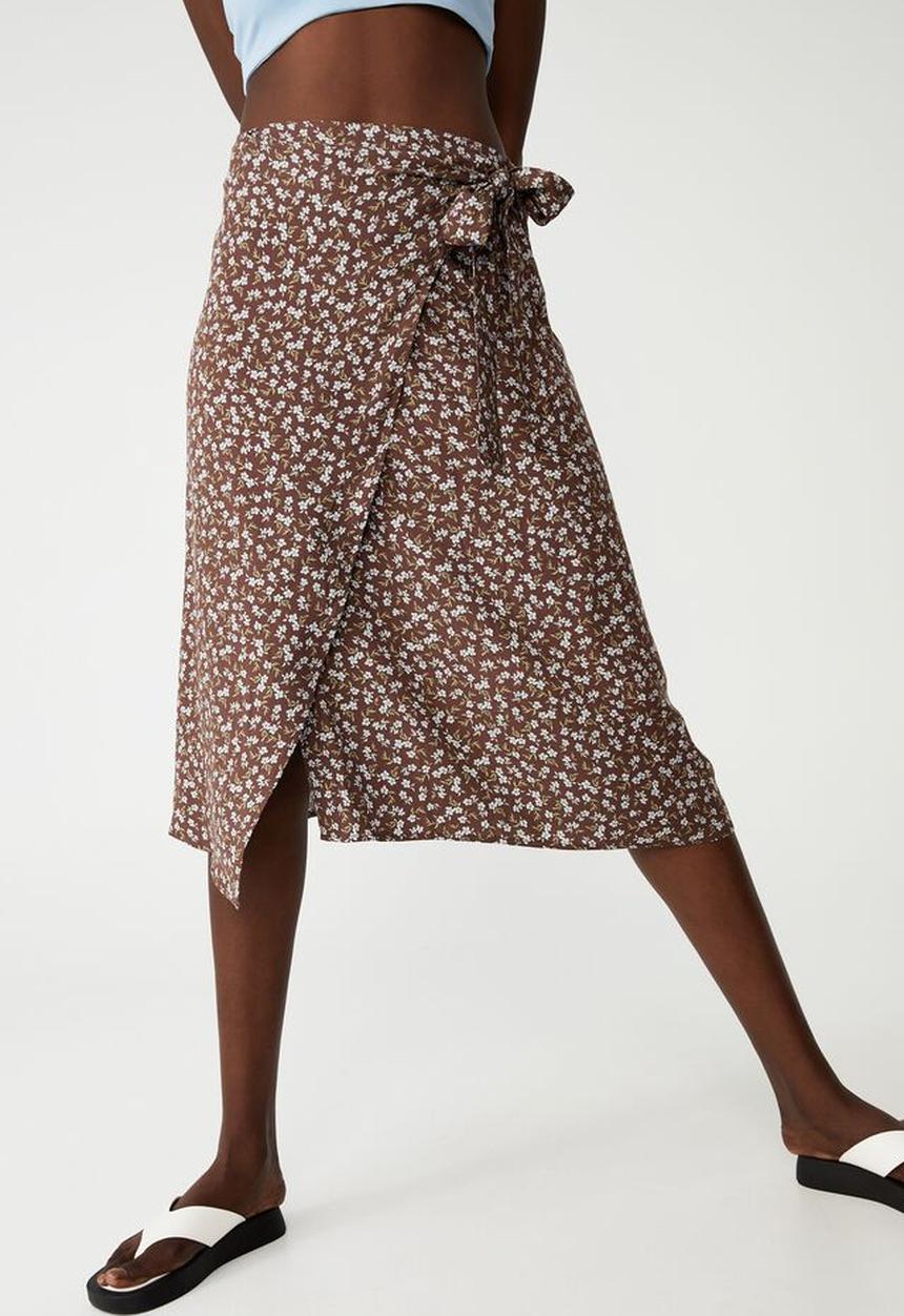 Cotton On - Woven lara wrap midi skirt - tenesha ditsy dark sienna
