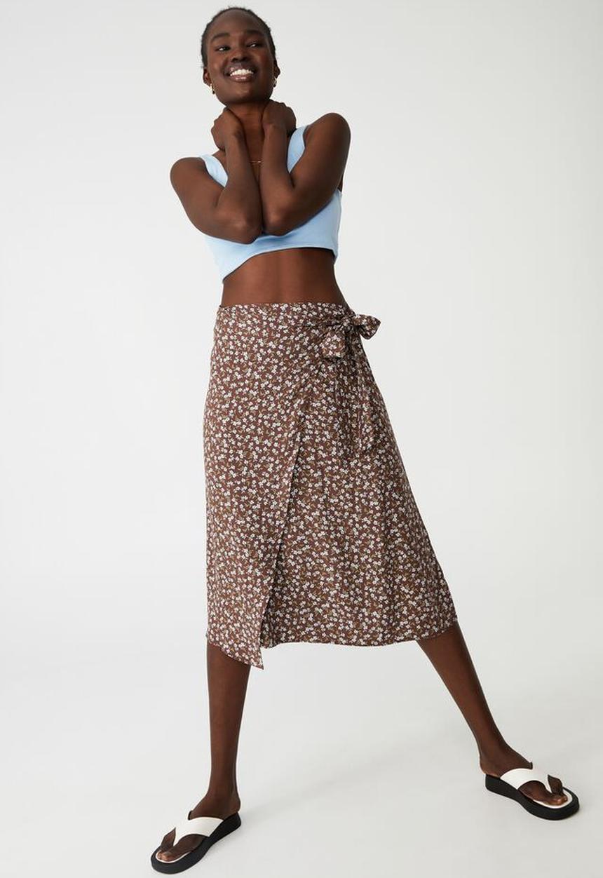 Cotton On - Woven lara wrap midi skirt - tenesha ditsy dark sienna