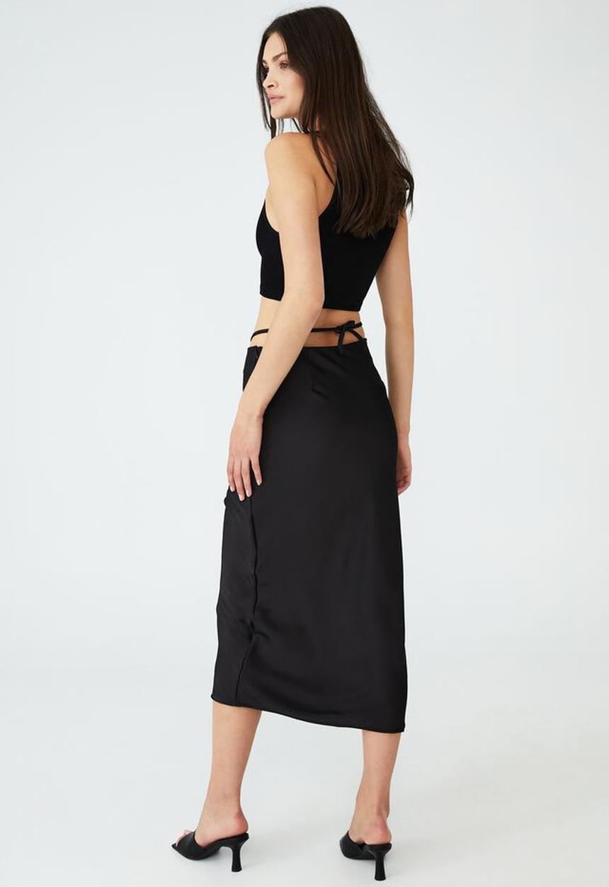 Cotton On - Woven santorini satin ruched midi skirt - black