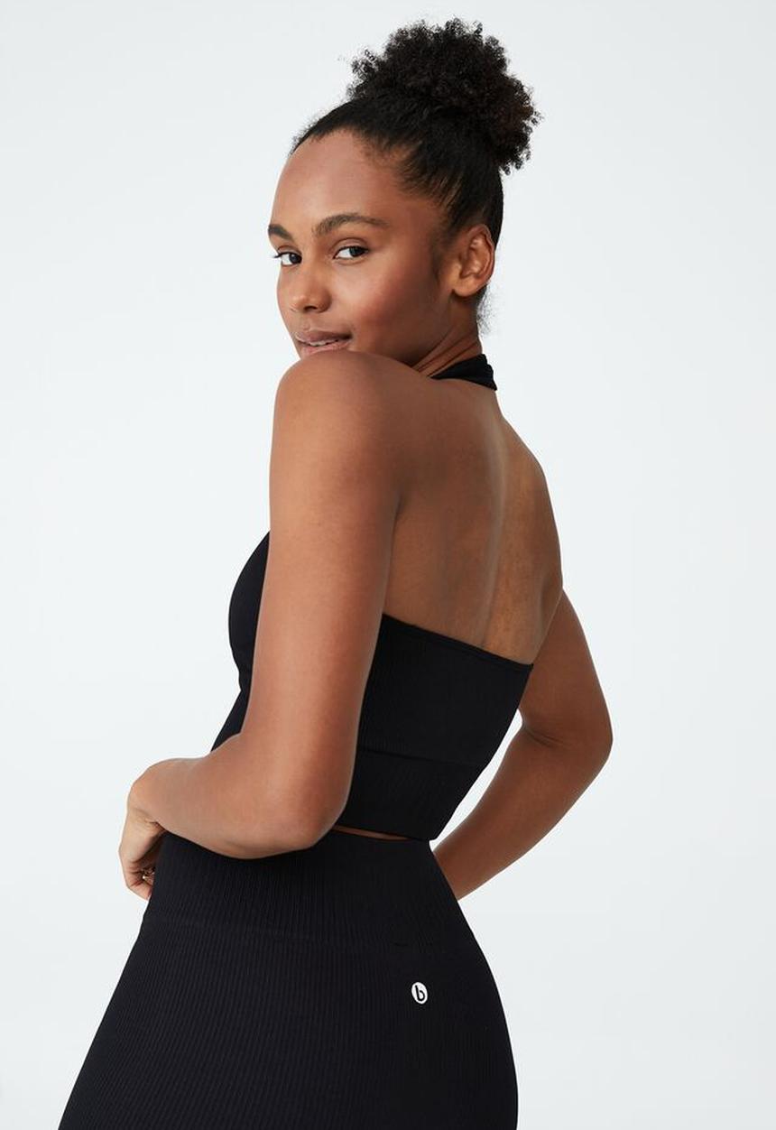 Cotton On - Seamless rib halter vestlette - black