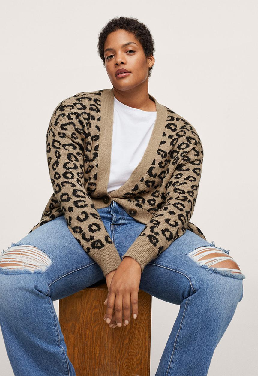 MANGO - Plus cardigan leo - medium brown