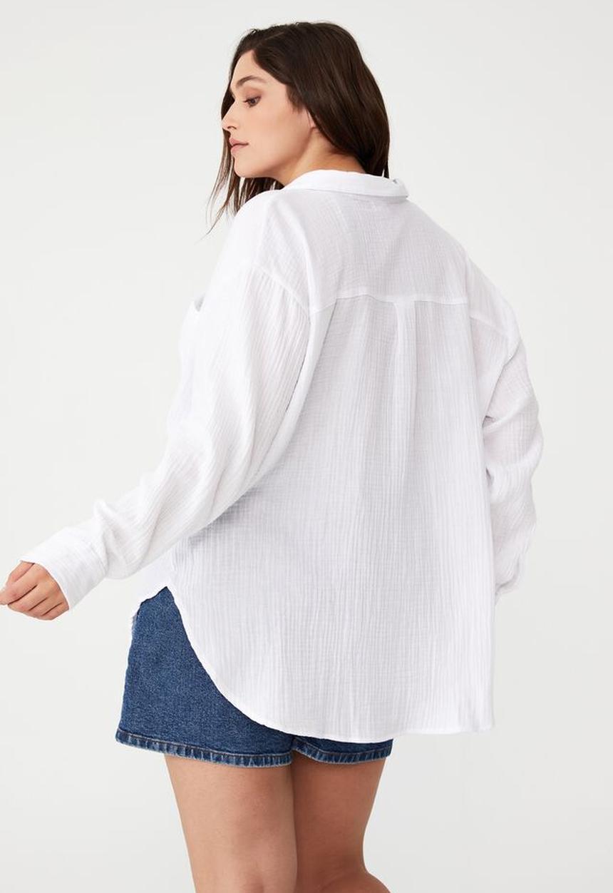 Cotton On - Curve savannah oversized shirt - white