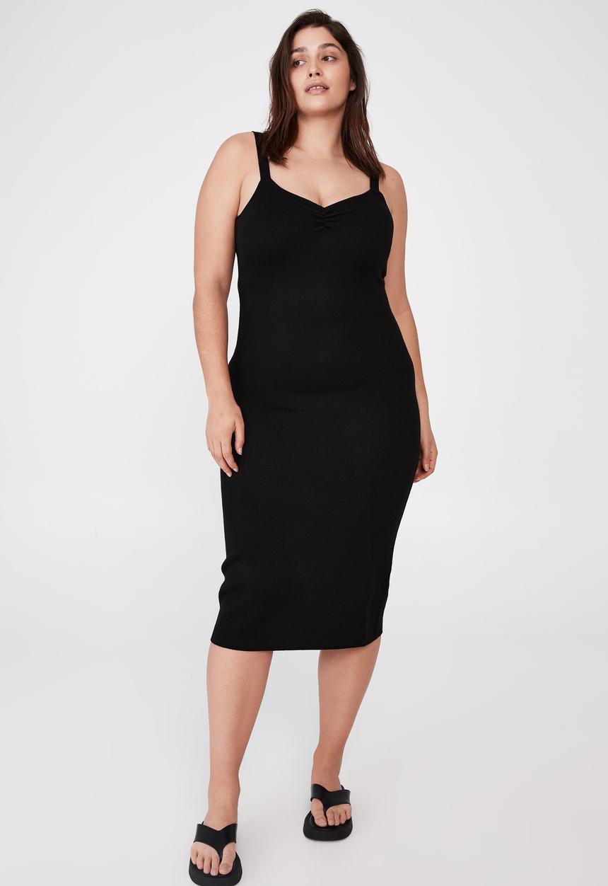 Cotton On - Curve Alyssa knit strappy midi dress - black
