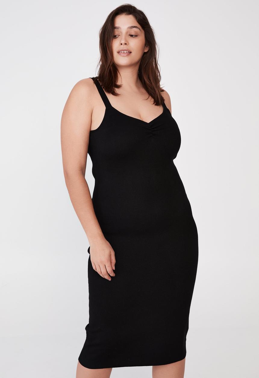 Cotton On - Curve Alyssa knit strappy midi dress - black