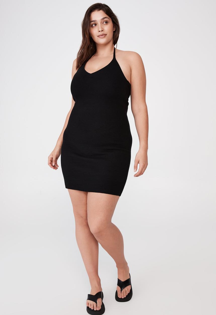 Cotton On - Curve Lee true knit halter mini dress - black