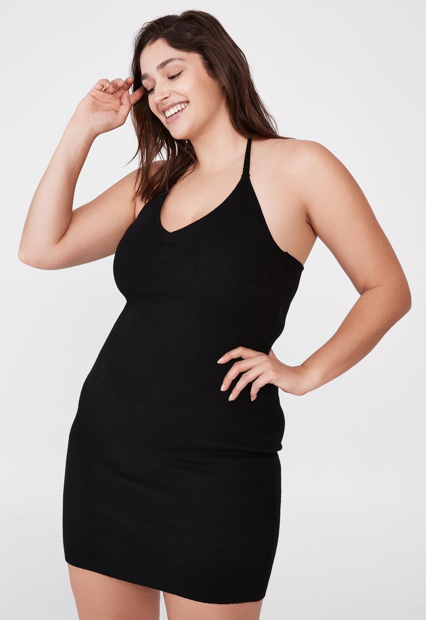 Cotton On - Curve Lee true knit halter mini dress - black