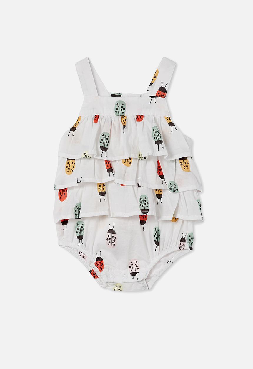 Cotton On - Tilly ruffle bubbysuit - vanilla/multi lily ladybug