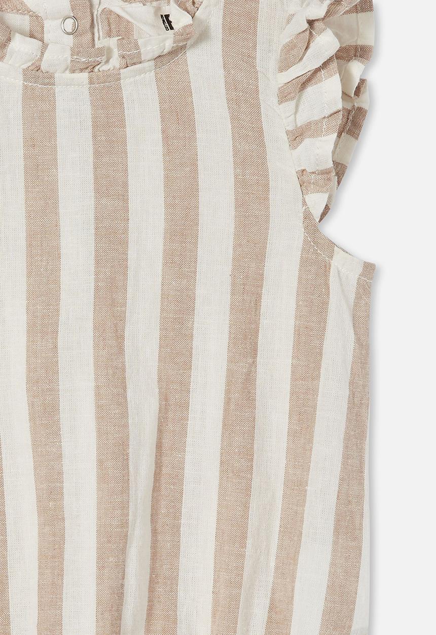 Cotton On - Martina frill bubbysuit - taupy brown/vanilla robbo stripe