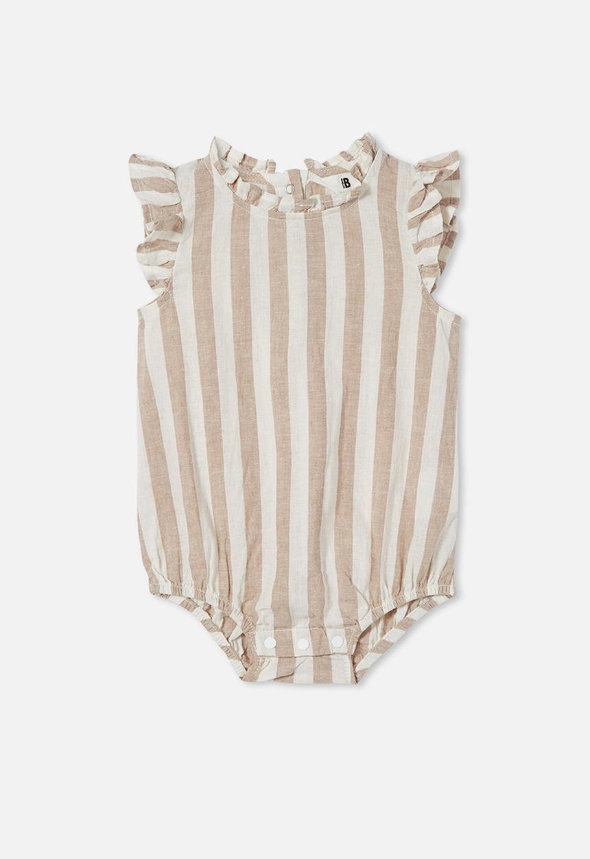 Cotton On - Martina frill bubbysuit - taupy brown/vanilla robbo stripe