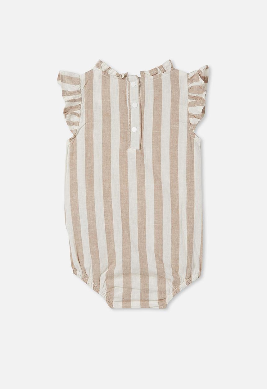 Cotton On - Martina frill bubbysuit - taupy brown/vanilla robbo stripe