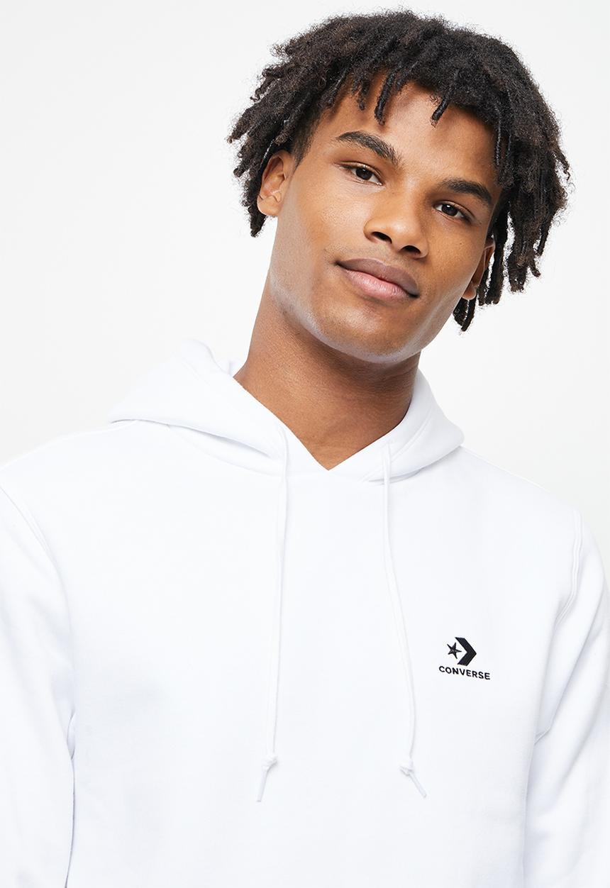 Converse - Embroidered star chevron fleece pullover hoodie - white