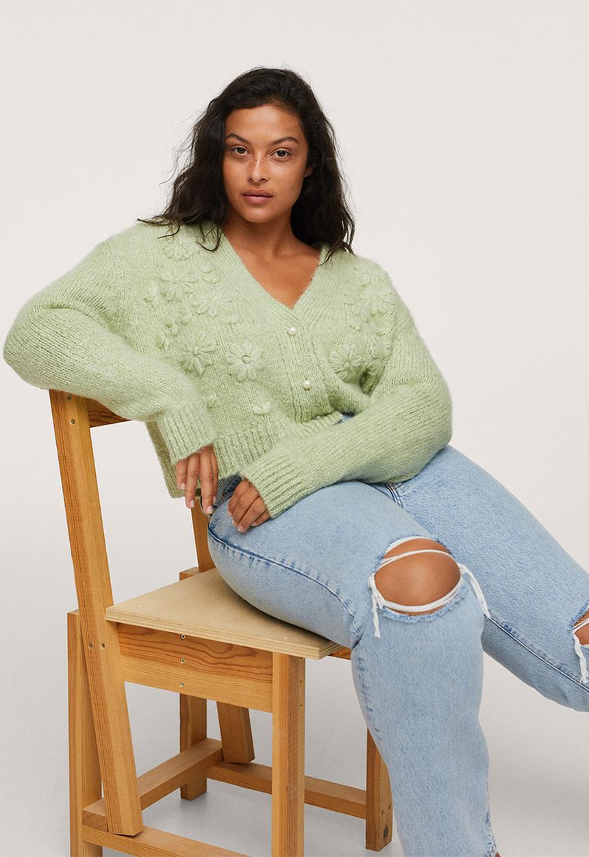 MANGO - Plus cardigan fleur - light pastel green