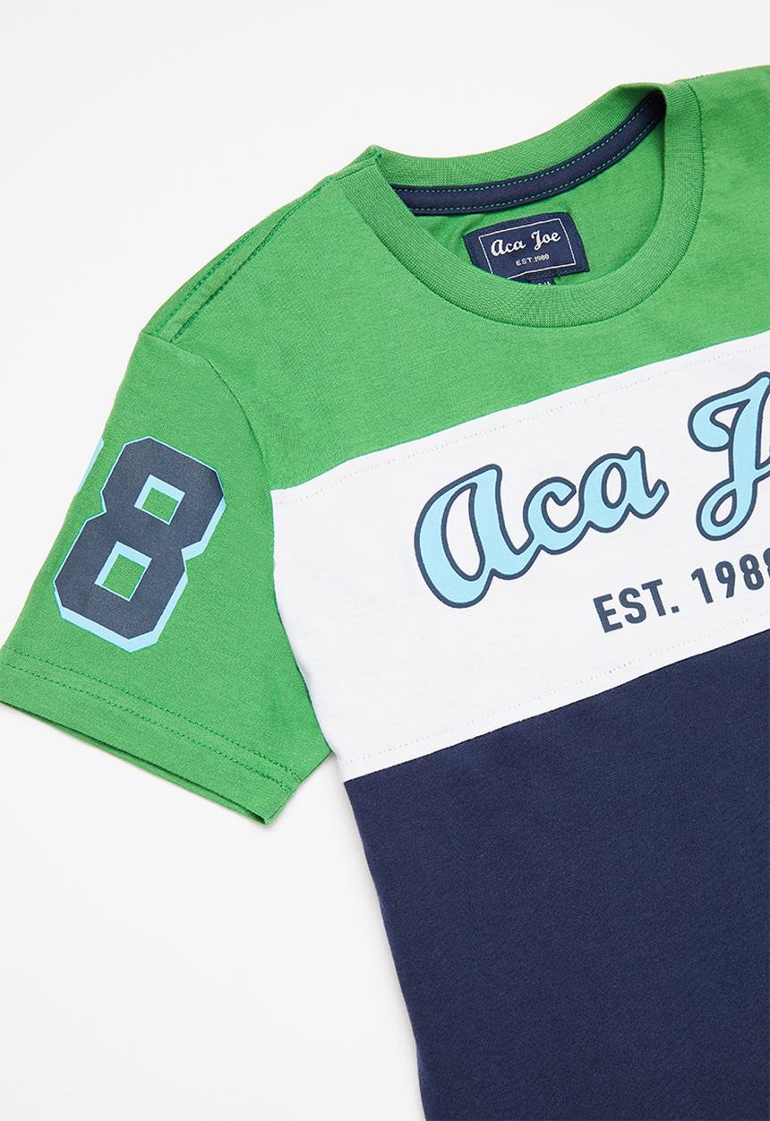 Aca Joe - Boys aca joe hs & flat print T-shirt - navy & green