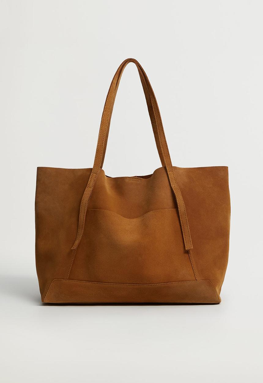 MANGO - Leather shopper bag - brown