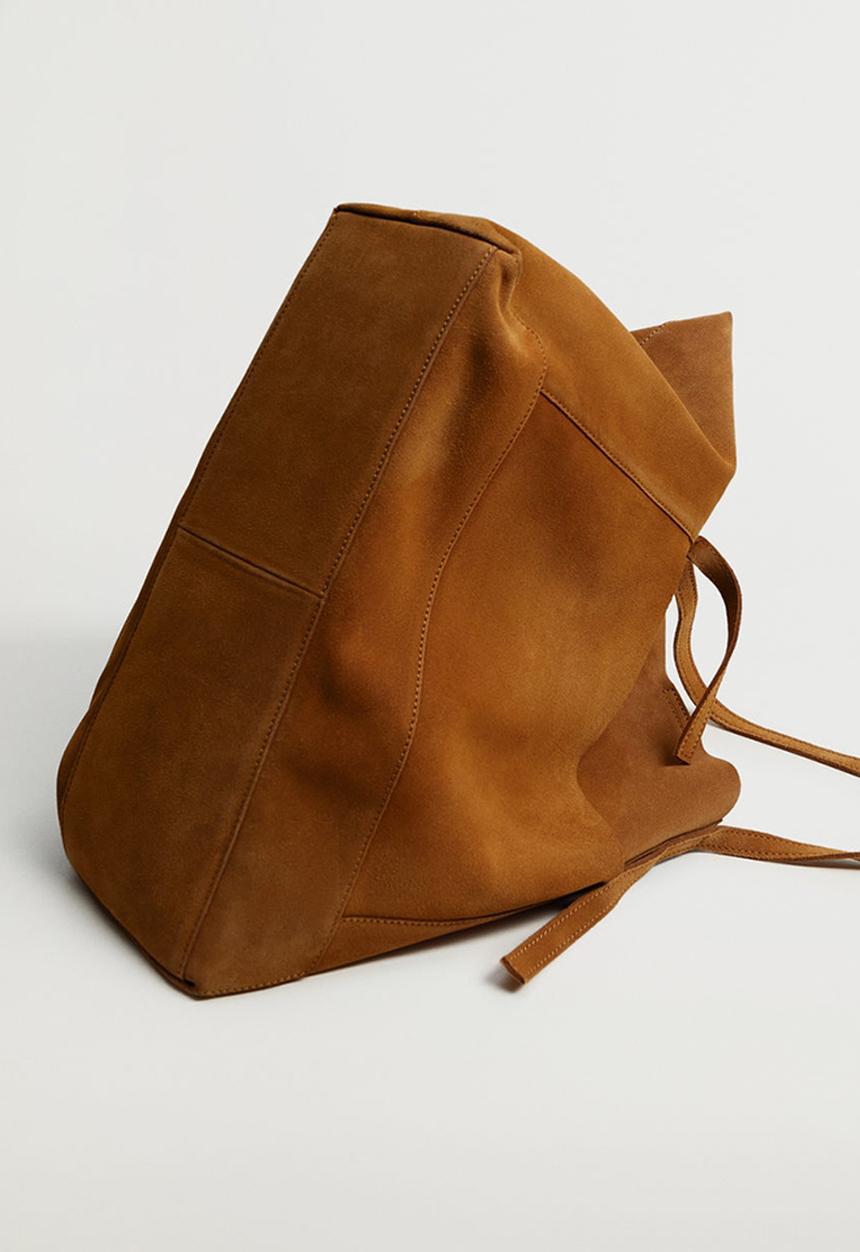 MANGO - Leather shopper bag - brown