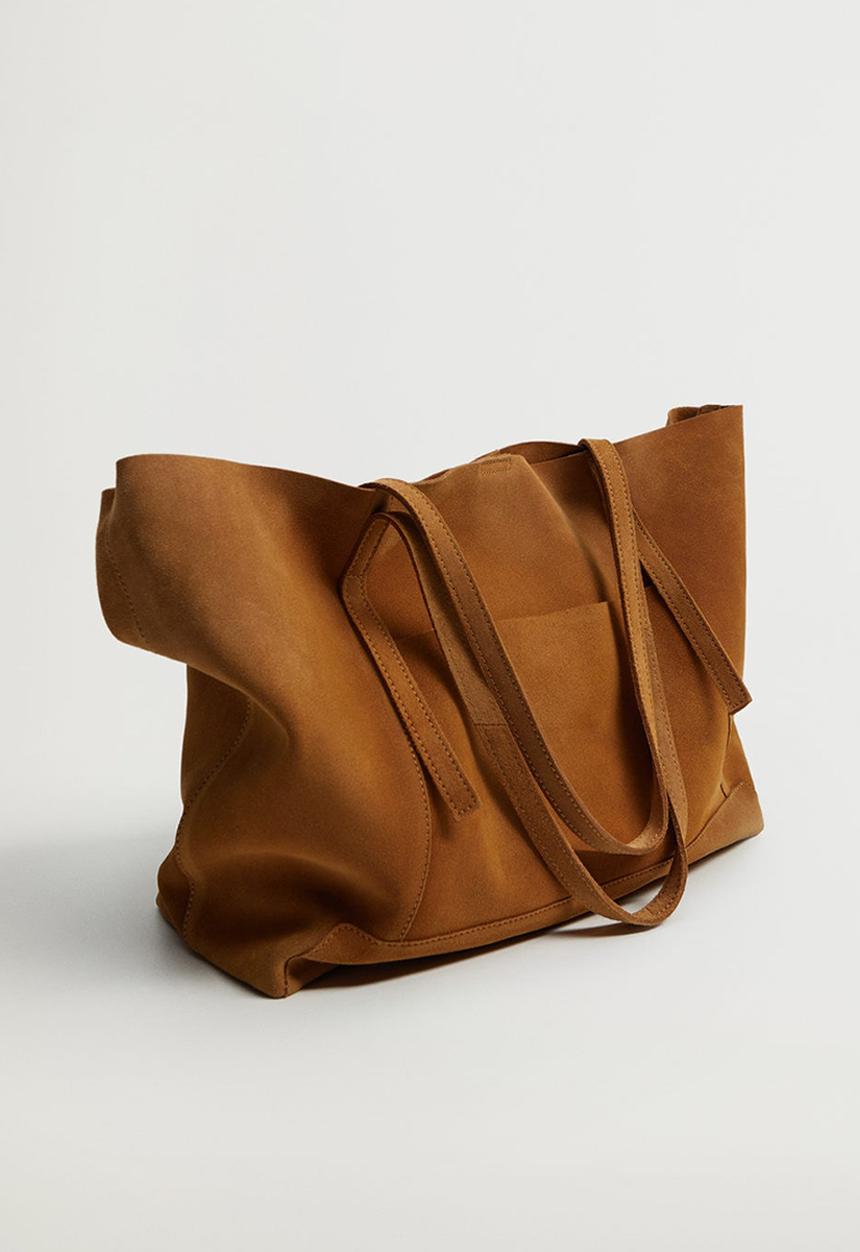 MANGO - Leather shopper bag - brown