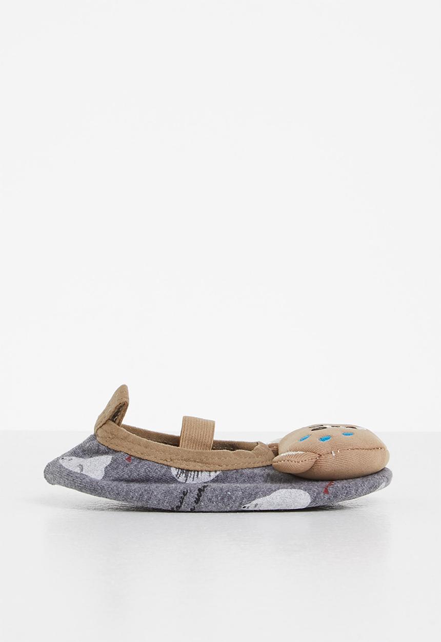 Pop Candy - Baby boys bear slipper - grey