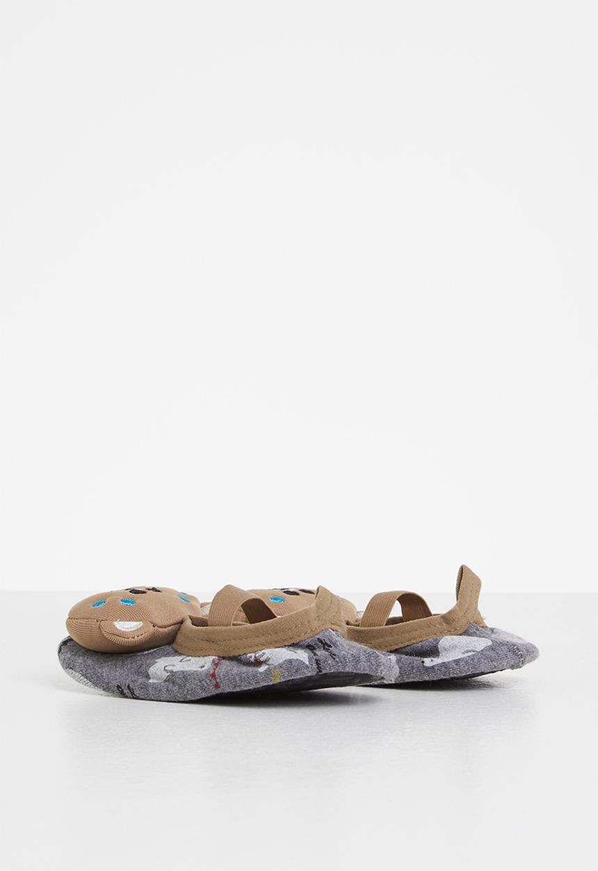 Pop Candy - Baby boys bear slipper - grey