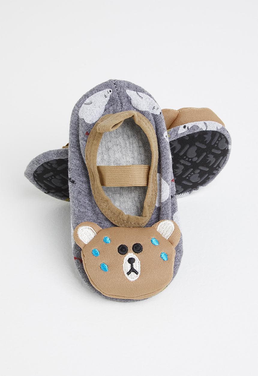 Pop Candy - Baby boys bear slipper - grey