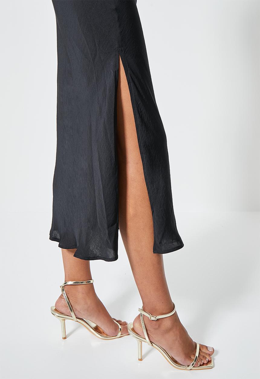 VELVET - Strappy cowl neck slip dress with slits - black