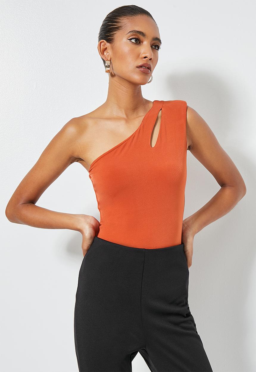 VELVET - Asymmetric cut out bodysuit - burnt orange