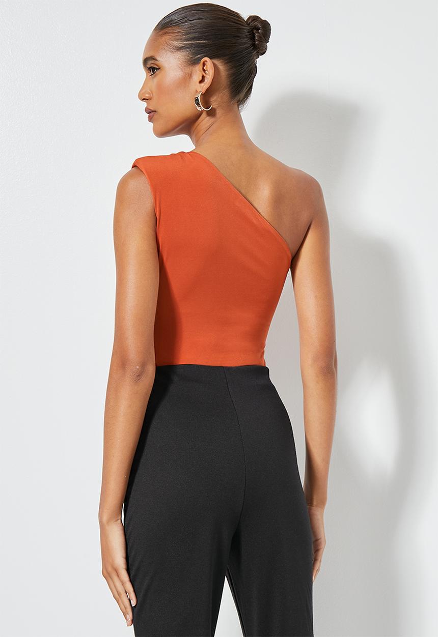 VELVET - Asymmetric cut out bodysuit - burnt orange