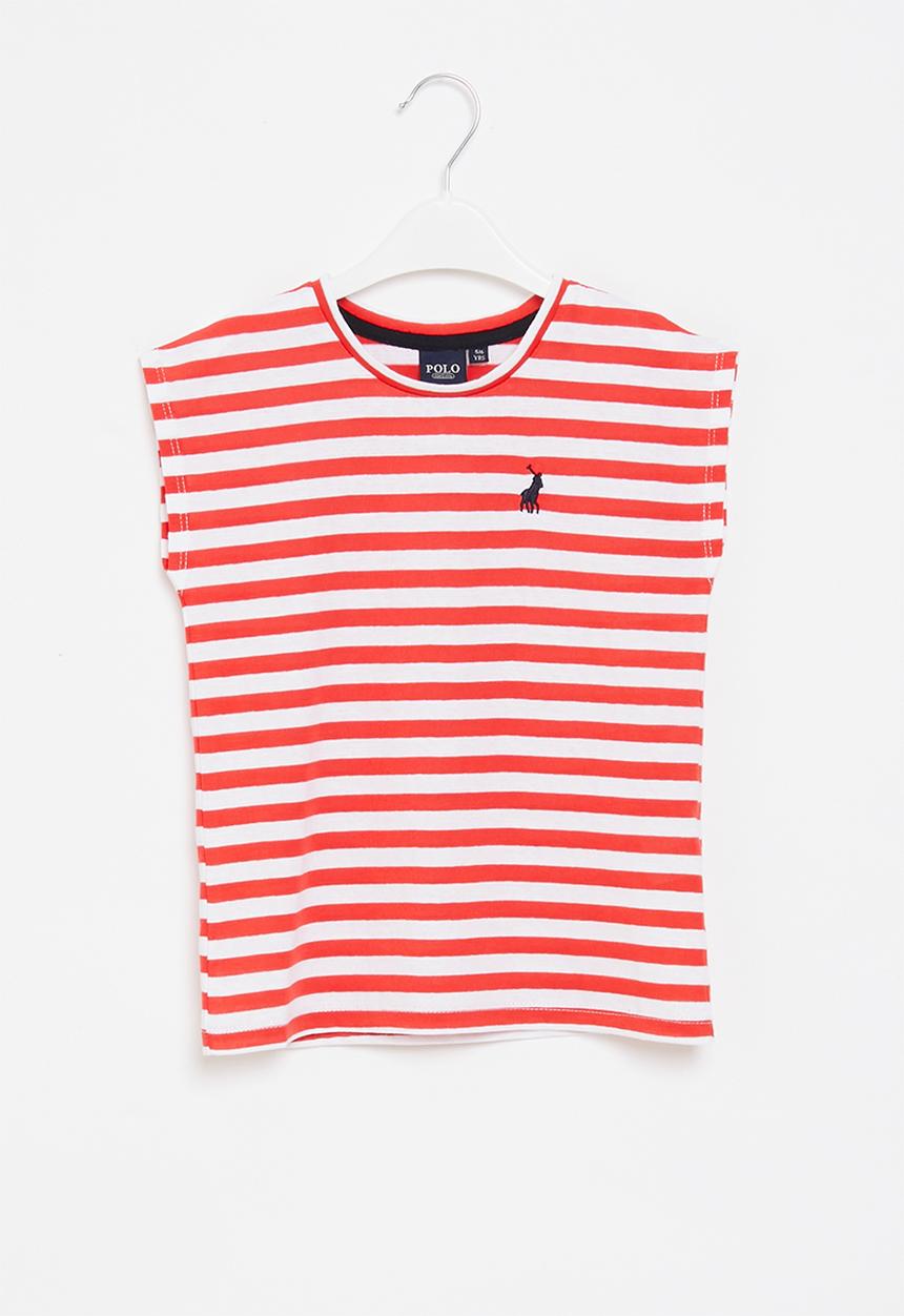 POLO - Girls paige striped tee - red & white 