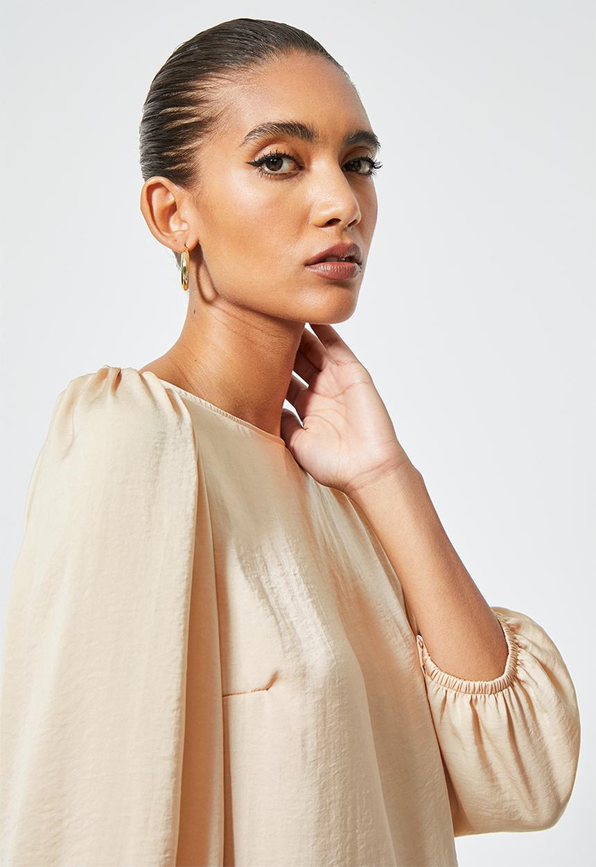 VELVET - Satin cowl back balloon sleeve blouse - ecru