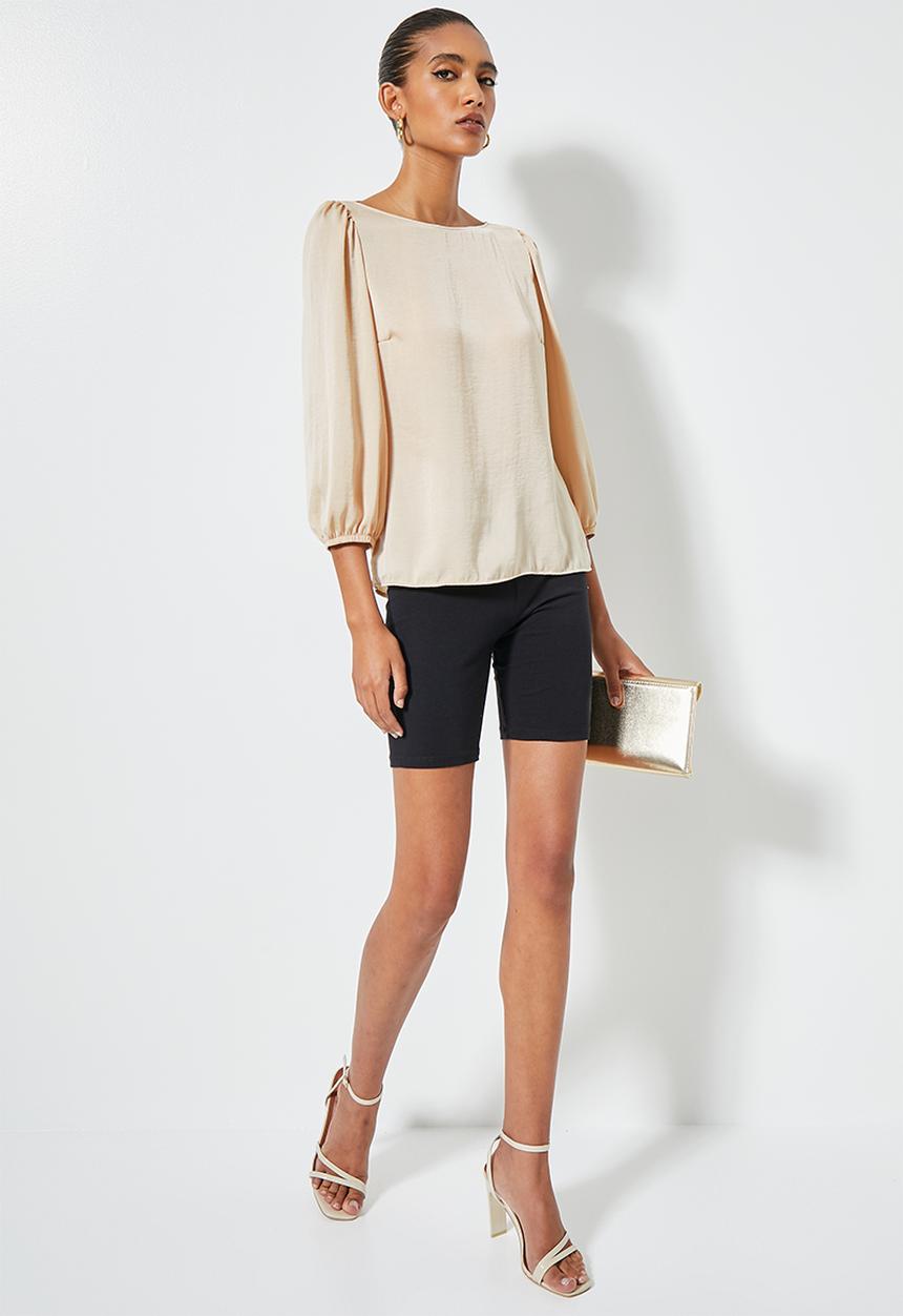 VELVET - Satin cowl back balloon sleeve blouse - ecru