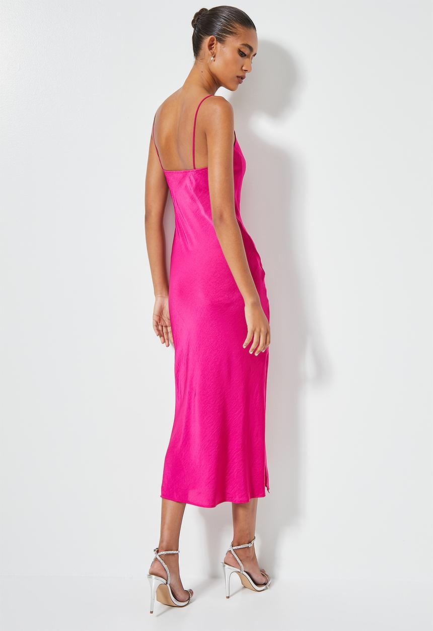 VELVET - Strappy cowl neck slip dress with slits - pink