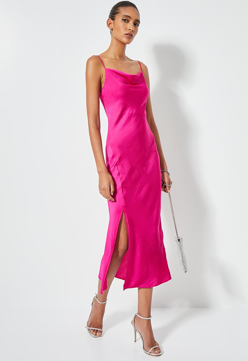 VELVET - Strappy cowl neck slip dress with slits - pink