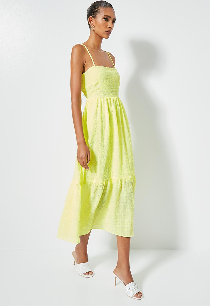 VELVET - Textured midi babydoll tiered - sunny lime