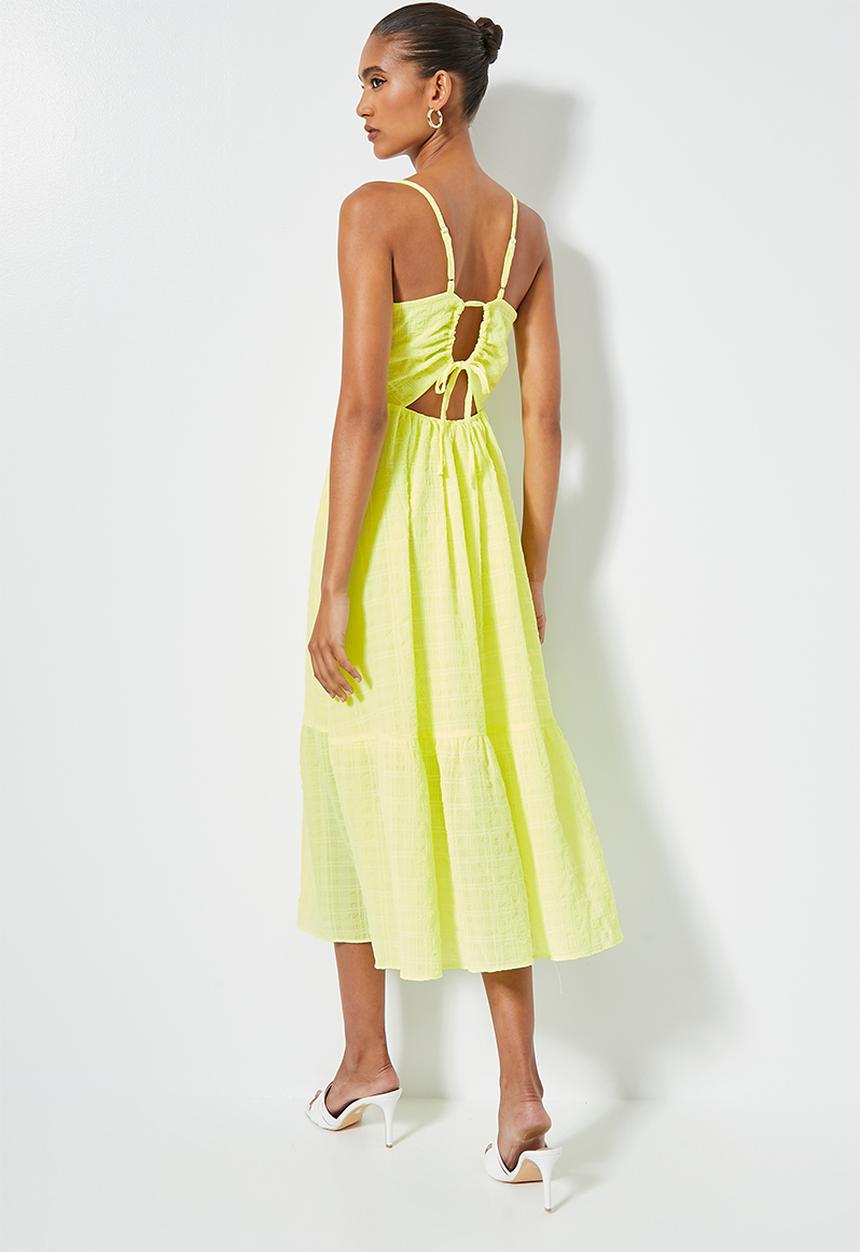 VELVET - Textured midi babydoll tiered - sunny lime