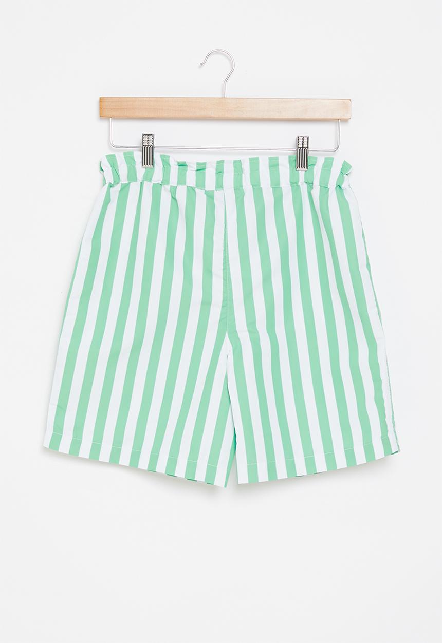 POLO - Girls hannah striped short - green & white 