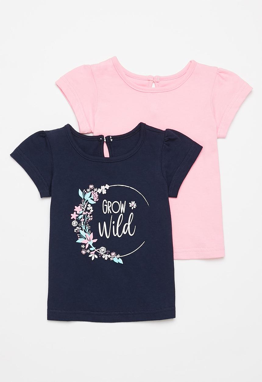 Pop Candy - Baby girls 2 pack design tee - navy & pink