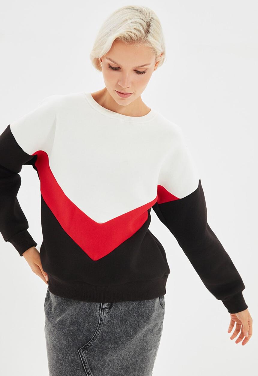 Trendyol - Color block basic knit sweatshirt - black