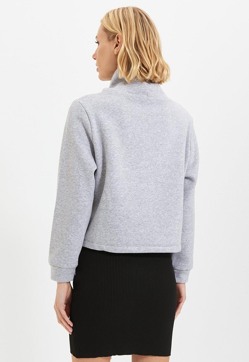 Trendyol - Turtleneck basic raised knit sweatshirt - grey