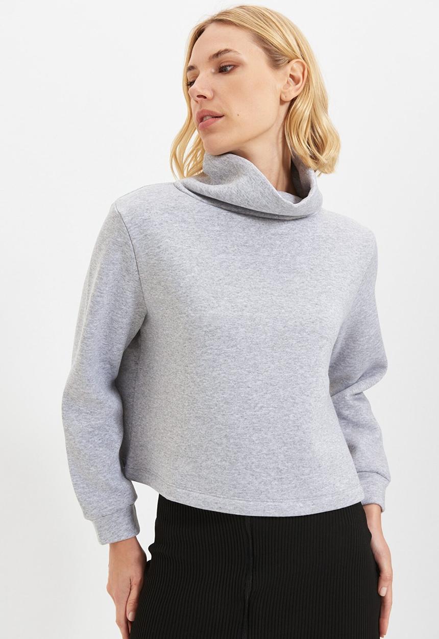 Trendyol - Turtleneck basic raised knit sweatshirt - grey