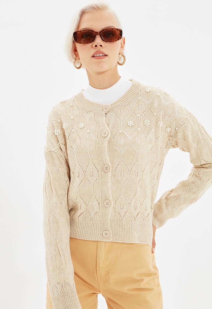 Trendyol - Openwork knit cardigan - stone