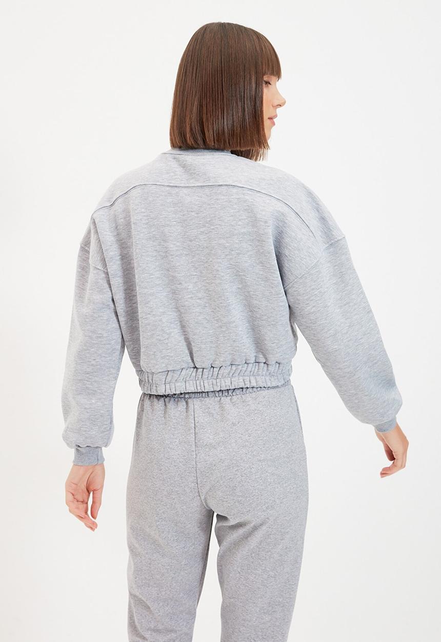 Trendyol - Turtleneck raised crop sweatshirt - grey