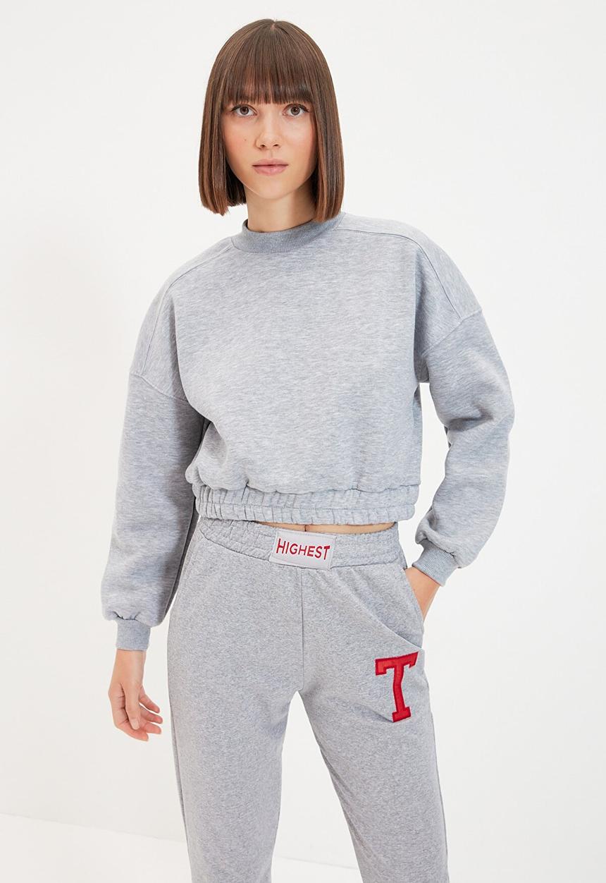Trendyol - Turtleneck raised crop sweatshirt - grey
