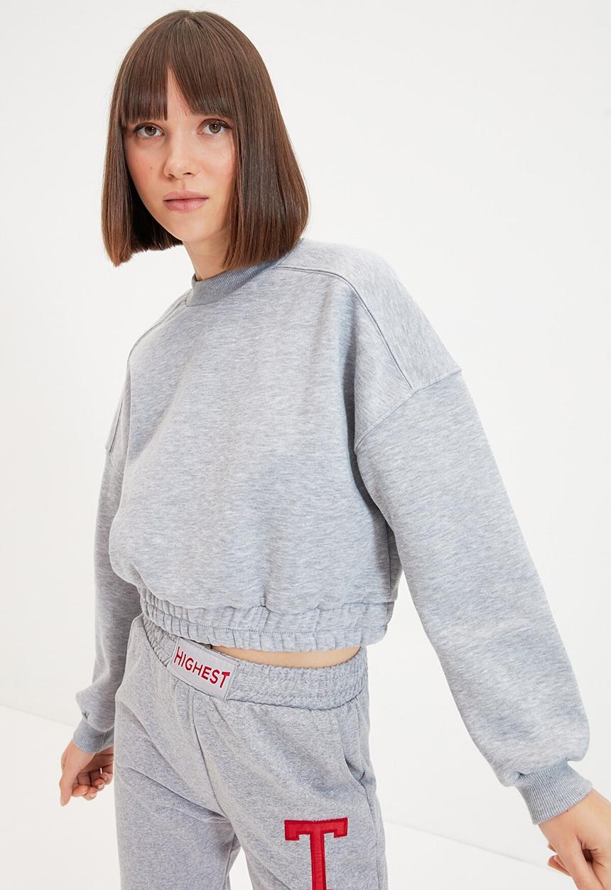 Trendyol - Turtleneck raised crop sweatshirt - grey