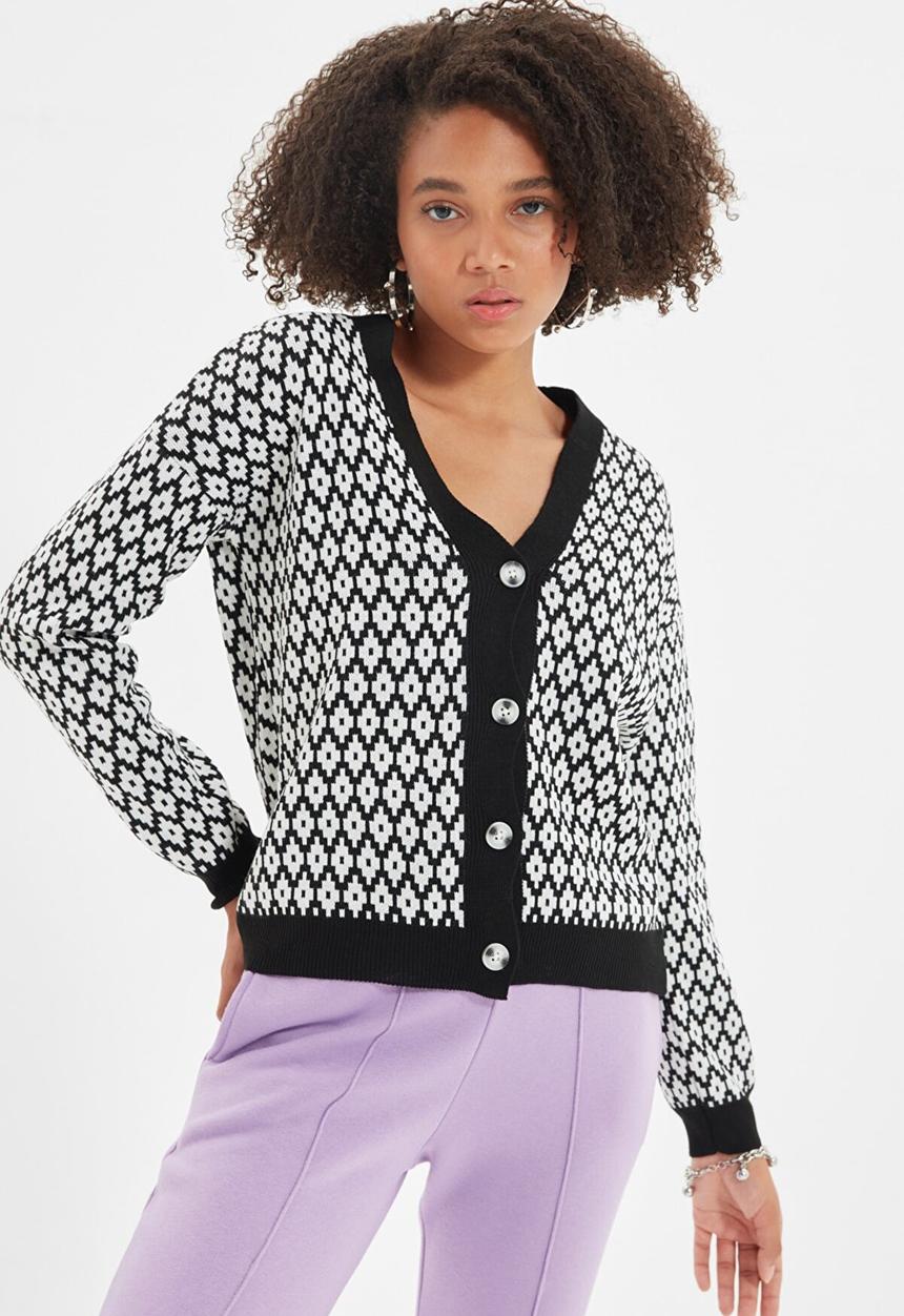 Trendyol - Jacquard knit cardigan - black