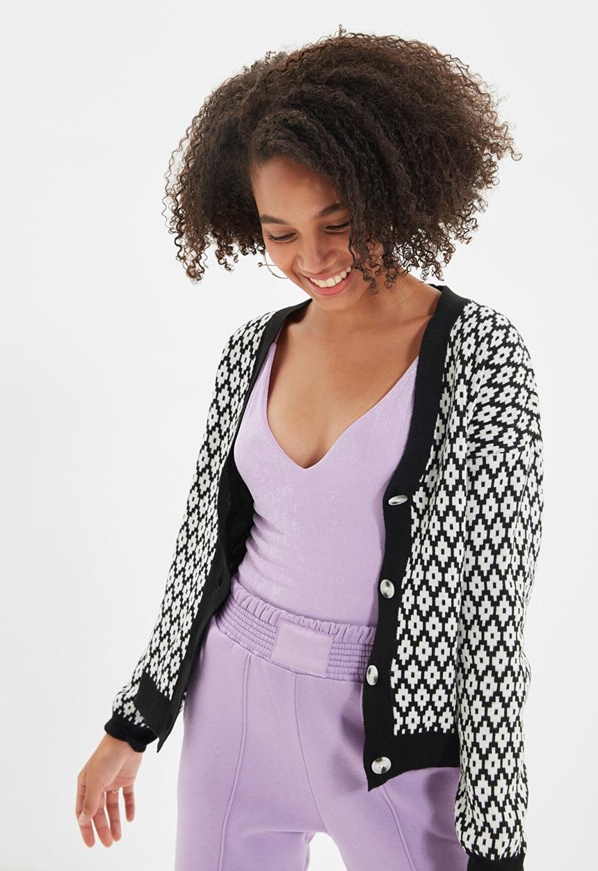 Trendyol - Jacquard knit cardigan - black