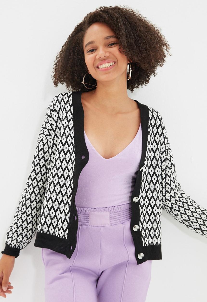 Trendyol - Jacquard knit cardigan - black