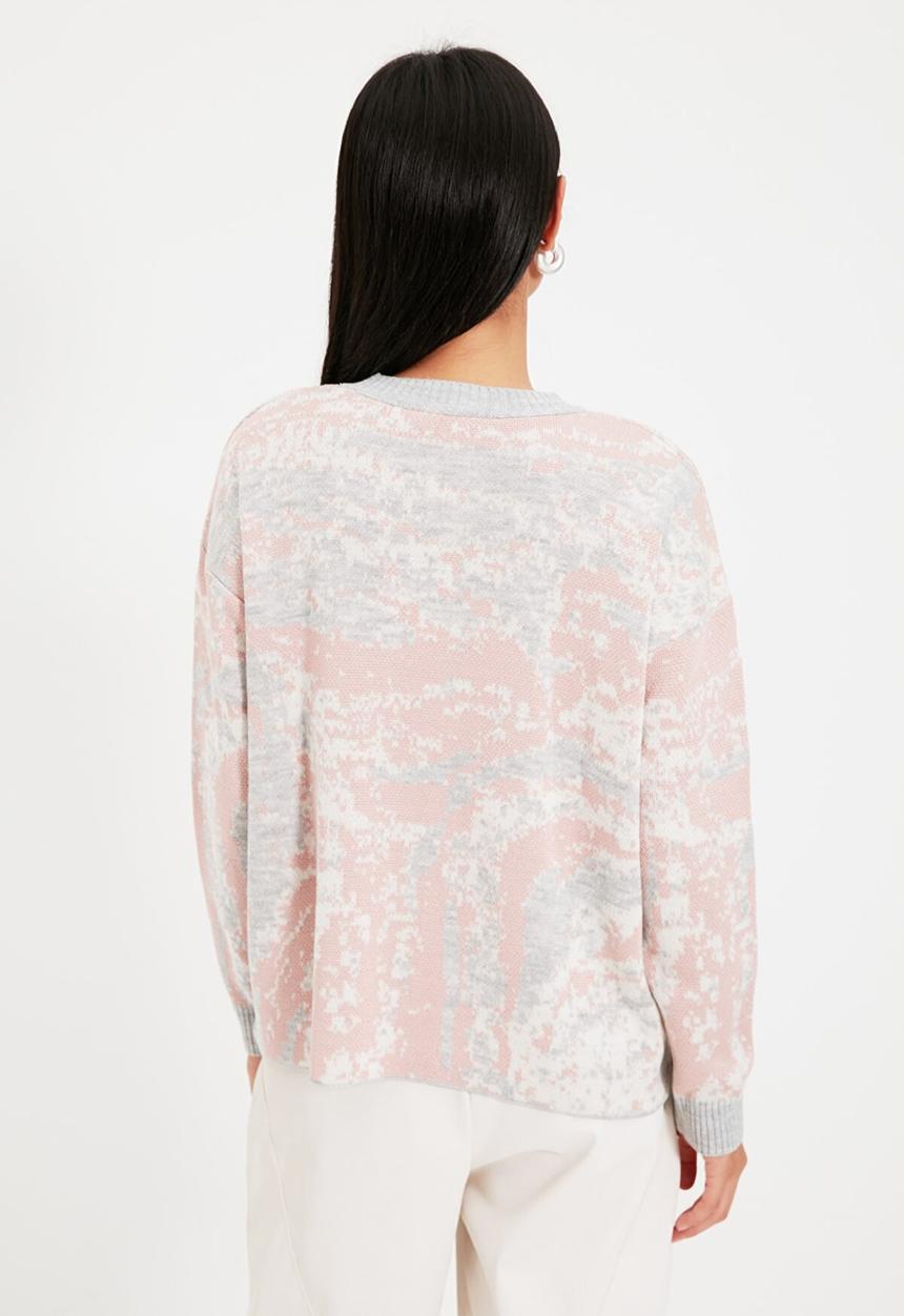 Trendyol - Jacquard knit cardigan - grey & pink 