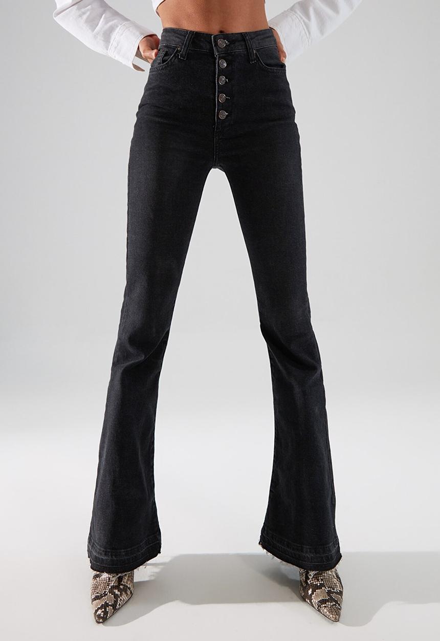 Trendyol - Front button high waist flare jeans - black